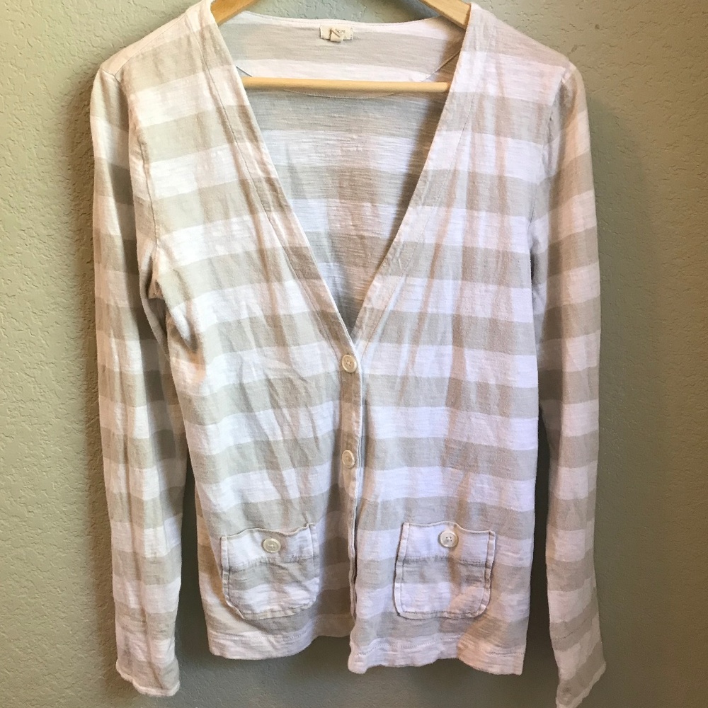 J. Crew Gray & White Striped Cardigan